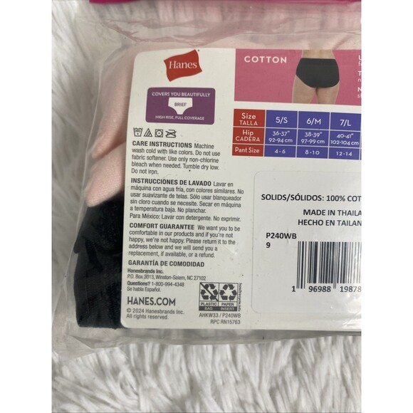 4 Hanes 100% Cotton Briefs Plus Size 2XL Black Pink Wicking Cool Comfort 2 Pack - Picture 7 of 7